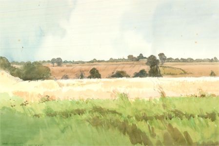 Keith Johnson (1931-2018) - 1987 Watercolour, Barley Field and Oaks