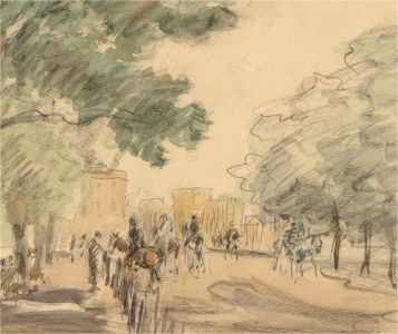 Early 20th Century Watercolour - Riding on the Promenade