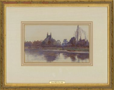 Justus Hill (1848-1925) - Late 19th Century Watercolour, Village by the River