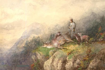 John Holding - Late 19th Century Watercolour, Hunt On The Cliffs