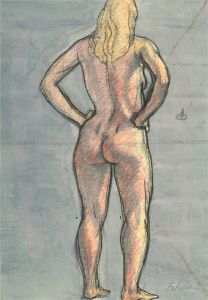 Francois Xavier Josse (1910-1991) - 20th Century Graphite Drawing, Nude on Blue