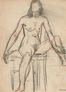 Francois Xavier Josse (1910-1991) - 20th Century Charcoal Drawing, Seated Nude