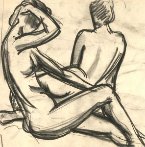 Francois Xavier Josse (1910-1991) Charcoal Drawing, Two Nude Figures