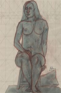Francois Xavier Josse (1910-1991) - 1986 Watercolour, Seated Nude in Blue