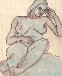 Francois Xavier Josse (1910-1991) Watercolour, Reclining Blue Nude