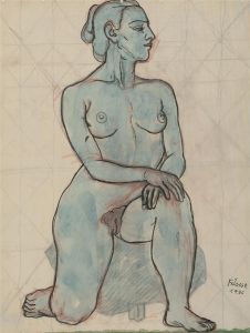 Francois Xavier Josse (1910-1991) - 1986 Watercolour, Kneeling Nude