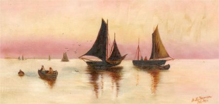 M.L. Harrison - 1911 Oil, Sunset at Sea