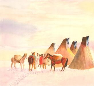 N.K. Day - 20th Century Watercolour, Native American Village