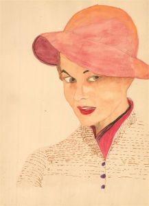 N.K. Day - 20th Century Watercolour, Lady in a Pink Hat