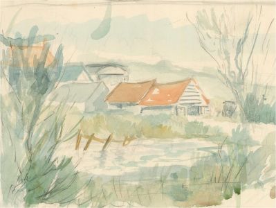 Louis Valentine - Mid 20th Century Watercolour, Farm by the Lake