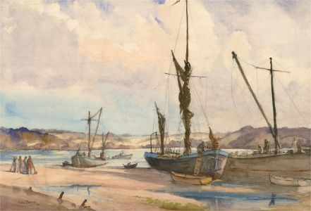John Davies - 1970 Watercolour, Moored Boats