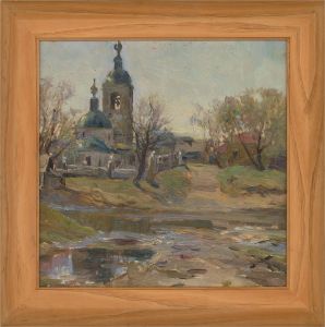 1961 Oil - Village by a River