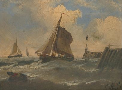 G.H.S. - Late 19th Century Oil, Gaff-Rigged Sloop