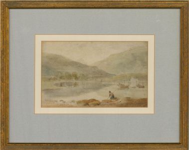 19th Century Watercolour - Lake Fishing