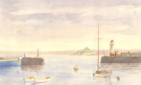 J.A. Pusey - 1992 Watercolour, Newlyn Harbour