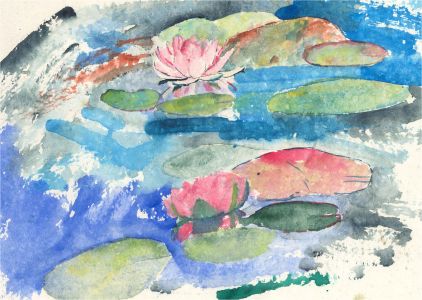 20th Century Watercolour - Water Lily Lake
