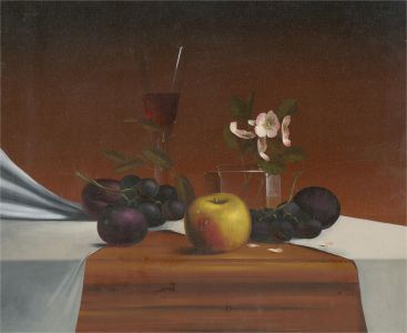 Mike Woods - 2016 Oil, Still Life with Apple and Grapes