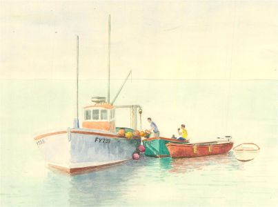 J.A. Pusey - 1992 Watercolour, Fishing Boats