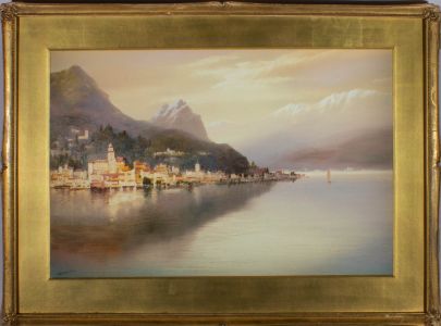 I.S. - Early 20th Century Gouache, Italian Lake
