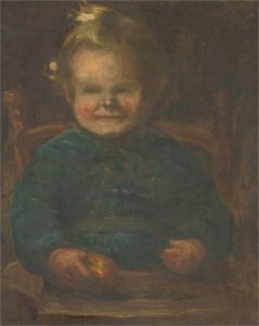 Early 20th Century Oil - Baby With Apple