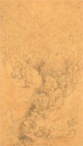 Arthur Cust (1842-1911) - 1879 Pen and Ink Drawing, Mountain River