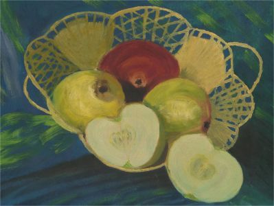 20th Century Oil - Still Life of Apples in Basket