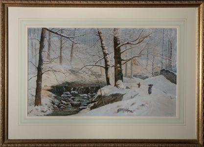 Joseph Barnes (1835-1915) - 1890 Watercolour, Winter Woods, Keswick