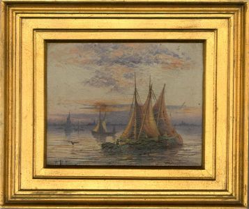 F. Miller - Early 20th Century Oil, Moored Thames Sailing Barges