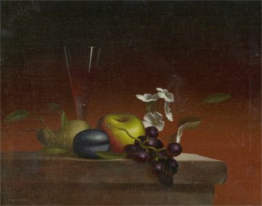 Mike Woods  - 2018 Oil, Still Life with Fruit and Wine