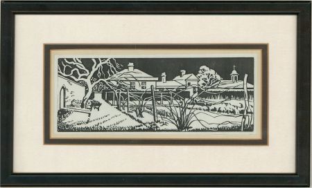 Contemporary Woodcut - Vineyard