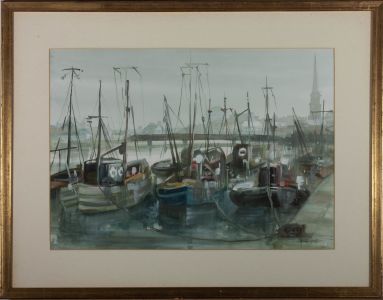 Rennie - 20th Century Watercolour, Boatyard Scene