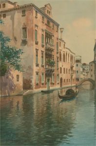 Eugenio Benvenuti (1881-1959) - Watercolour, A Venice Canal with Gondola