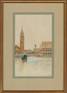A.D. Stella - Early 20th Century Watercolour, Piazza San Marco, Venice