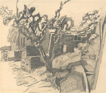Simon Cesarani - Mid 20th Century Charcoal Drawing, Farm Land
