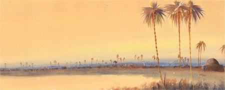 A Pair of Signed c.1900 Watercolour - Desert Landscapes