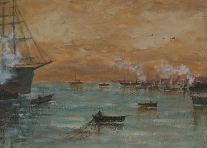 20th Century Oil - A Harbour at Sunset