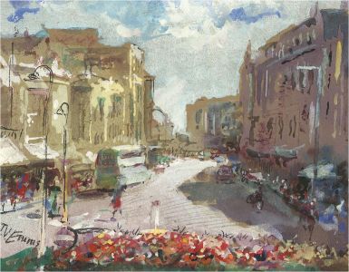 John Victor Emms (1912-1993) - Mid 20th Century Gouache, City Street Scene