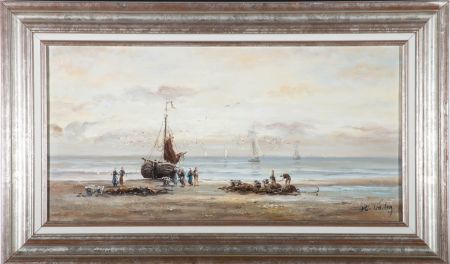 H. Vader - Early 20th Century Oil, As the Ships Come In