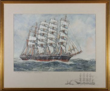 Frank Shipsides (1908-2005) - 1980 Watercolour, Five Masted Barque, 'Kobenhavn'