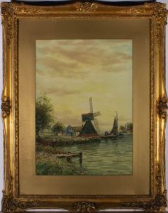 John Hamilton Glass SSA (fl.1890-1925) - Watercolour, Windmill