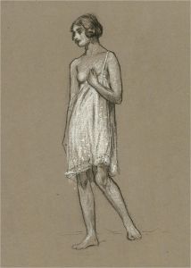 William Monk RE (1863-1937) - Chalk Drawing, Female in White Dress