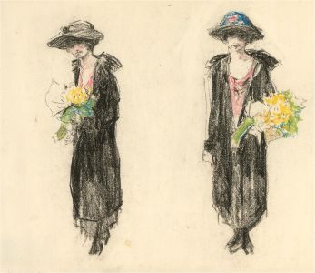 William Monk RE (1863-1937) - Charcoal Drawing, The Ladies in Black