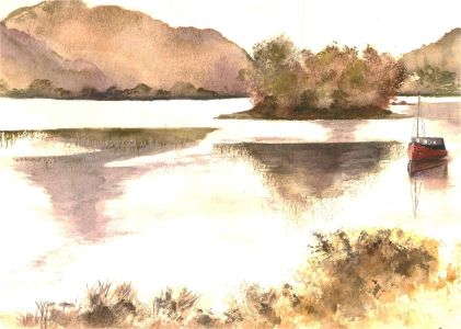E. Fowler - Contemporary Watercolour, Lake Scene