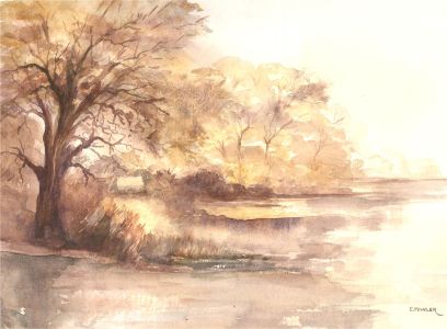E. Fowler - Contemporary Watercolour, Riverbank