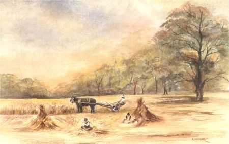 E. Fowler - Contemporary Watercolour, Harvest Scene