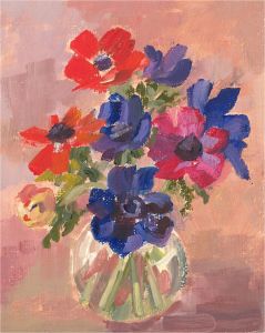 Anne Williams - 20th Century Oil, Anemones in a Bud Vase