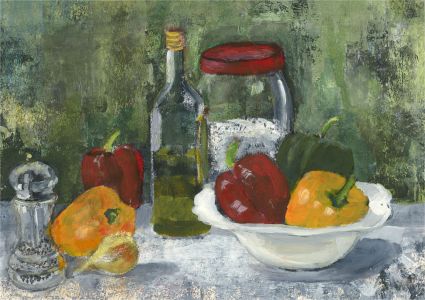 Anne Williams - 20th Century Acrylic, Kitchen Still Life in Green