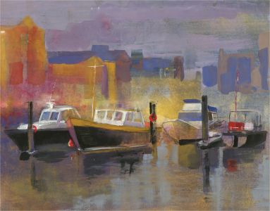 Anne Williams - 20th Century Gouache, Harbour at Sunset