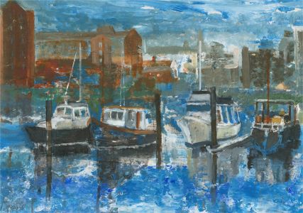 Anne Williams - 20th Century Acrylic, Bright Blue Harbour