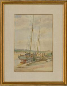 W.J. Stamps - Early 20th Century Watercolour, Low Tide with Boat